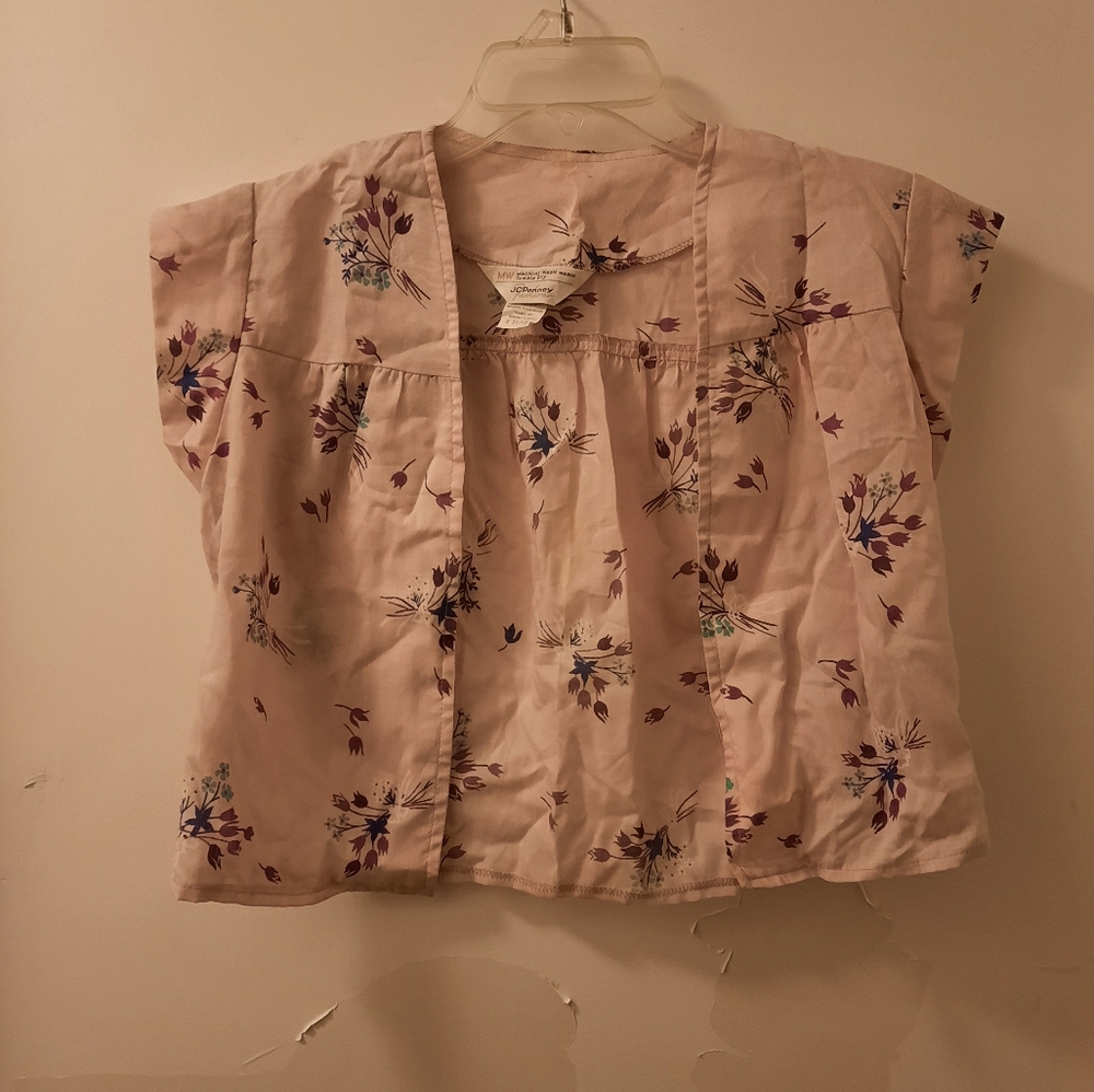 Vintage 70s JCPenney Pink Floral Cap Sleeve Shrug